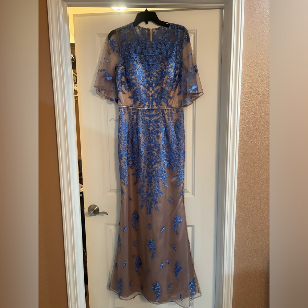 Long Formal Gown - JS COLLECTIONS EMBROIDERED FLUTTER SLEEVE GOWN